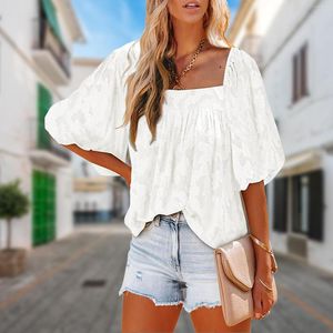 Women's T Shirts Women Flowy Shirt Lantern Sleeve Square Neck Ladies Tee Fashion All-match Commuting Style Floral Texture For Female