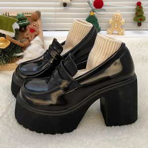 Klänningskor Lucyever Pu Leather Women S Platform Loafers 2023 Gothic Black Chunky High Heels Pumpar Woman Preppy Style JK Uniform Mujer 231123