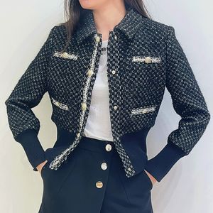 Kvinnors jackor maje kontrasterande tweed-stil jacka svart