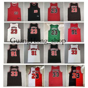 GH 23 Michael Jor Dan 33 Scottie Pippen Basquete Jersey 91 Dennis Rodman Mitch e Ness Retrocesso Vermelho Branco Preto Verde Tamanho S-XXL