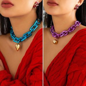 Chains Chrismas Simple Sweet Cool Punk Thick Chain Round Bead Girl Necklace Colorful Love Geometric Square Button Lady Female