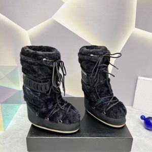 Botas longas de lã feminina moda inverno rendas até sola grossa botas de neve mostrar ao ar livre botas de equitação quentes caixa tamanho 35-41