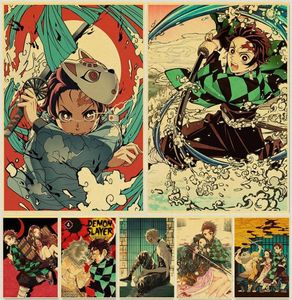 Kimetsu no yaiba tanjirou Nezuko Plakat anime Paper Kraft Paper Vintage Plakaty Home Room Art Plack Naklejki 252A5482302