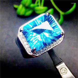 Pierścienie klastra Pierścień Naturalny prawdziwy niebieski topaz 925 Srebrny srebrny biżuteria 10 12 mm 8ct kamień szlachetny S8061901