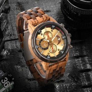 Wristwatches Wood Wrist Watches for Men Fashion Multifunction Golden Face Quartz Wristwatches Personalized Men's Wooden Watch Halloween GiftQ231123