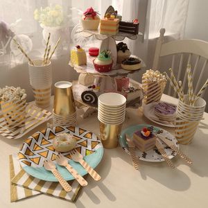 Disposable Dinnerware Wedding Birthday Party Decorations Adult Kids Bronzing Tableware Knife Fork Spoon Paper Plates Event Supplies