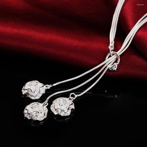 Zincir Charm Fashion 925 Sterling Gümüş Kolye Klasik Mücevherler 18 inç gül çiçek kolye kadınlar için parti Noel hediyeleri