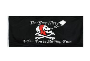 3x5 fts 90x150cm Direct Factory Stock SKULL JOLLY ROGER FLAG THE TIME FLIES WHEN YOUR HAVEING RUM PIRATE CROSSBONES3703583