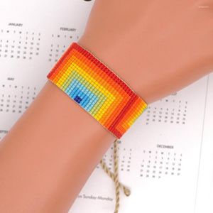 Bracciale con perline in filo Colori sfumati Occhi azzurri Perline di riso regolabili minimaliste bohémien alla moda per maglieria a mano creativa