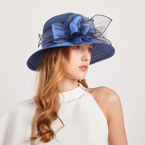 Wide Brim Hats Summer Breathable Bucket Hat For Women Elegant Flower Floppy Sun Tea Party 2023