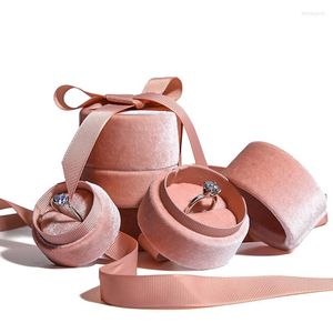 Jewelry Pouches Wholesale Packaging Box In Pink Velvet Round Bowknot For Ring Pendant And Necklace