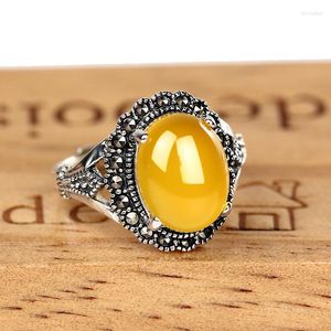 Klusterringar 925 Silver Marcasite Ring Natural Yellow Green Stone Pure S925 Sterling Solid for Women Jewelry