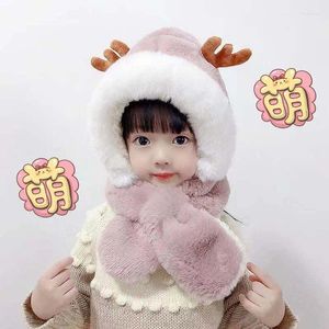 Berets Children's Hat Winter Three-Piece Set Baby Velvet Gloves Super Thick Boys And Girls Warm Scarf Integrated