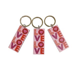 Love Wooden Keychains Double Sided Pink Letter Keychain Decorative Pendant Key Ring Valentine's Day Gift Key Chains
