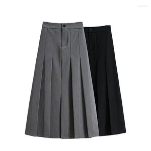 Röcke Koreanischen Stil Plissee Für Frauen Y2k Herbst Winter Weibliche Kleidung Vintage Midi Langer Rock Hohe Taille Schwarz Maxi 2023