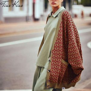 Oversized Kintted Plaid Cardigan Women S Sweater Purple V Neck Button Long Sleeved Sweaters Female Autumn Lady Causal Tops