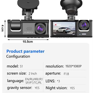 Car Video Recorder 3 in 1 FHD 1080P 3 Camera Car DVR Dashcam Rear View Camera with Rear lens Night Vision For Truck Tax Uber