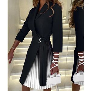 Casual Dresses Fashion Women's Trendy V-neck Gradient Color Printing Mid-sleeve Pleated Elegant Temperament Suit Mid-length Dress