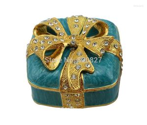 Jewelry Pouches Antique Square Pewter Box With Jeweled Knot Bow (7.3 7.3 5 Cm (L W H) Sky Blue)