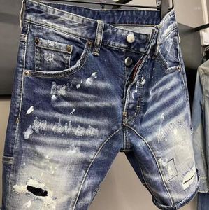 Men's Jeans Men's Simple Splicing Hole Splash Ink Scratched Ripped Fashion Short Shorts DT068#