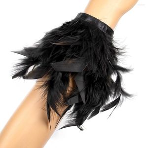 Knee Pads 1PCS Black Turkey Feather Cuffs Long Sleeve PLume Trim Boa Women Summer Party Clothing Accessories Ladies Wristband Bracelet
