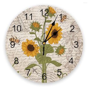 Orologi da parete primavera girasole ape retrò non ticchettio decorativo per soggiorno camera da letto decorazione rustica