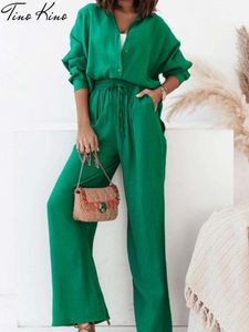 Casual Women Tracksuit Shirts Pant Suit Summer Long Sleeve Shirt Wide Leg Pants Pieces Set Female Lady Fashion New Outfit