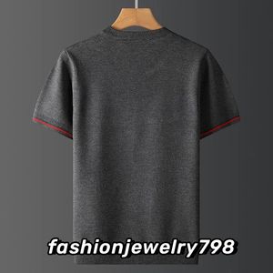 A115 Hösten 2023 Plus Size Half Sleeve Sweater Mens Korta T-shirt Bee Jacquard Brodery Casual Line Top Large