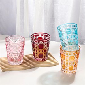Mugs 1pc 320ml Crystal Whisky Glass Cup Plaid Handmade Engraving Colorful Brandy Wine Spirit Tumbler 231122