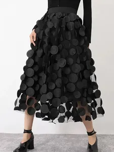 スカートファッションデザインブラックチュールロングスカート女性2023年春夏エレガントビンテージハイウエストミディメス