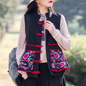 Etniska kläder 2023 Bomullslinne Harajuku Gilet Flower Brodery Kvinnliga ärmlösa toppar Traditionell vintage Waistcoat Chinese Tang Suit