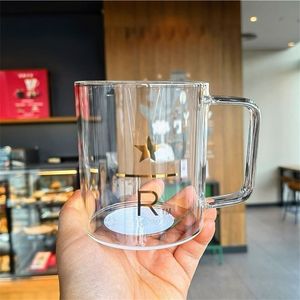 Canecas Starbucks seleciona vidro branco puro, xícara de café simples resistente ao calor, xícara de água para mesa do escritório, presente redondo, cor sólida