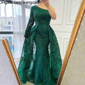 wangcai01Runway Kleider grün Pailletten Mutter der Braut Kleider Kleid Detachab Sweep Plus Size Mutterkleider Kaftan schulterfreies langes Abendkleid