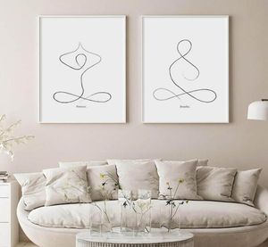 Dipinti Nero Bianco Yoga Pittura nordica minimalista Poster Stampe Linea Disegno Donna Tela Wall Art Immagini per la casa Decora3124867