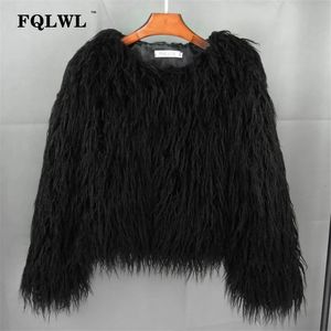 Womens Fur Faux FQLWL Colorful Warm Artificial Coat Loose Black and White Pink Plush Jacket Winter 231122