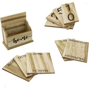 Blocchi da scrivania in legno Calendario perpetuo Plancia/Espositore da tavolo per la decorazione di casa/ufficio 11.5X6.5X14.5CM A