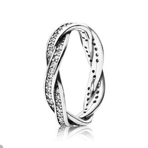 Sparkling Twisted Lines Ring für Pandora 925 Sterling Silber Hochzeitsringe Set Schmuck für Frauen Freundin Geschenk CZ Diamant Luxusring mit Originalverpackung
