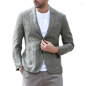 Abiti da uomo 2023 Abito alla moda casual Giacca estiva in lino Semplice tascabile slim da lavoro