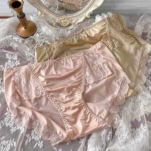 Women's Panties Skincare Ice Silk Underwear With Lace Edge Comfortable Satin Surface For Sexy Traceless