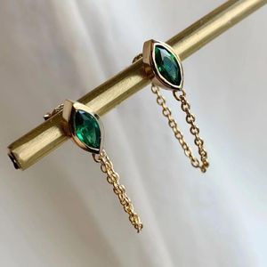 Dangle Earrings & Chandelier Exquisite Rhombus Inlaid Green Zircon Trendy Gold Color Metal Chain For Women Party Wedding JewelryDangle