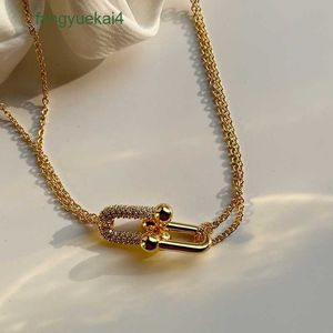 Qingdao Jewelry t Home Horseshoe Buckle Double Ring Necklace Style Brass Plating Light Luxury Small Crowd Collar Chain For Women Girls