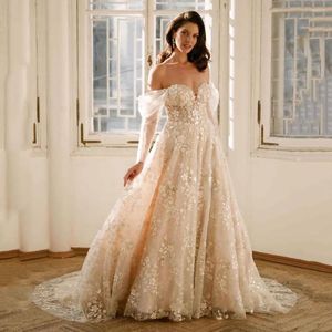 Wedding Dress Gorgeous Off-shoulder Lace Dresses With Sleeves Luxury Beading Bridal Gown Court Train Church Bride 2023