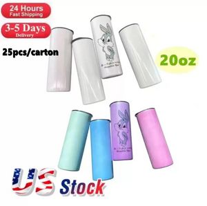 2 Days Delivery 25pcs/car 20oz Sublimation Tumblers Straight Blanks 304 Stainless Steel Vacuum Insulated Slim DIY Cup Car Coffee Mugs Gifts US wareghouse G0424