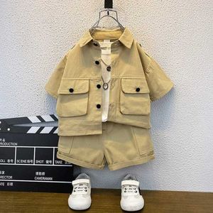 Clothing Sets Boys' Workwear Short Sleeve Set Summer Thin 2023 New Baby Handsome and Fashionable Brand Children's Wear