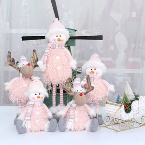 Christmas Toy Supplies Christmas Pink Stretchable Santa Claus Snowman Plush Standing Dolls Toy Baubles Xmas Decoration Ornament Craft Gift Home Decors 231124