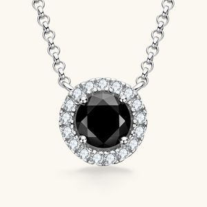 Mode-Diamant-Halskette Weißgold plattiert 925 Sterling Silber 1CT Schwarz Moissanite Anhänger Halskette für Mädchen Frauen Schönes Geschenk für Freundin