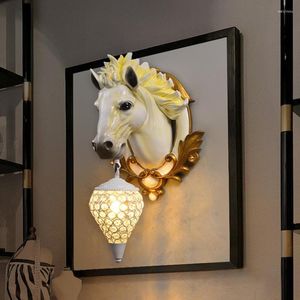 Wall Lamps Modern American Retro Led Resin Horse Head Light Fixtures Living Room Bedroom Bedside Lights Home Indoor Decor