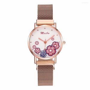 Orologi da polso 2023 Orologi da donna Orologio da polso con fibbia magnetica Orologio da donna di lusso con cinturino in maglia di acciaio inossidabile Orologio MEIBO al quarzo