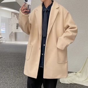 Men's Wool Blends Autumn Winter Woolen Coat Men's Mid-length Solid Color Neutral Jackets Pockets Turndown Collar Single-breasted Trench Coats Tops 231123