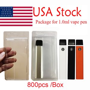 USA Stock Blister Pack Cases 1 ml Vape Pen Packaging Clear Retail PVC Hanger Vaporizer Atomizers Package Plastic Clam Shell Case Pens E Cigaretter 800 st en låda